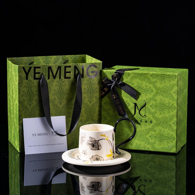 Duoli Vintage Ink Flower Ceramic Coffee Cup & Saucer Gift Set