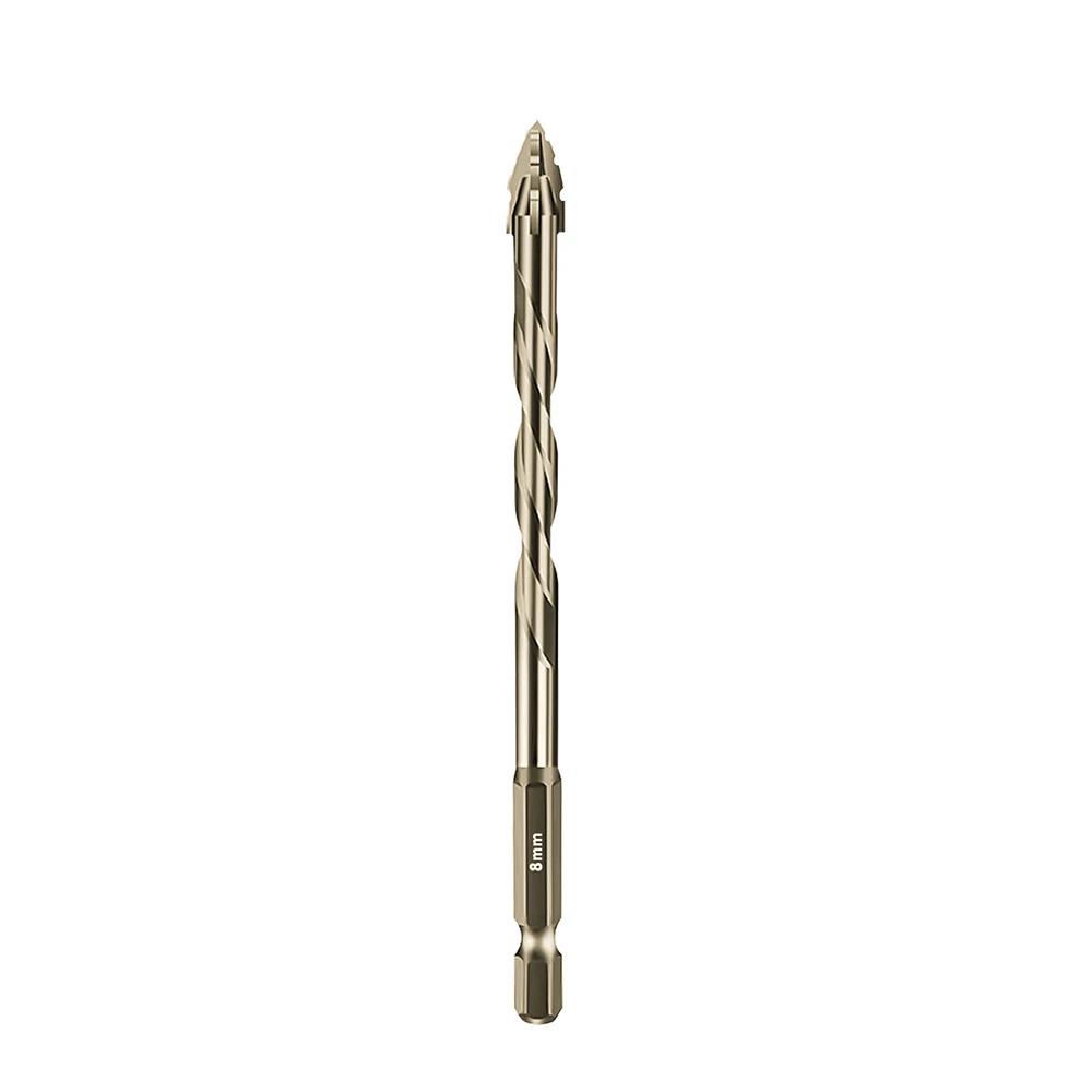 Yellow Coated Four Flute Eccentric Serrated Dry Drill Bit for Full Ceramic Glass Marble Concrete Sharp Sawtooth Cutting Head