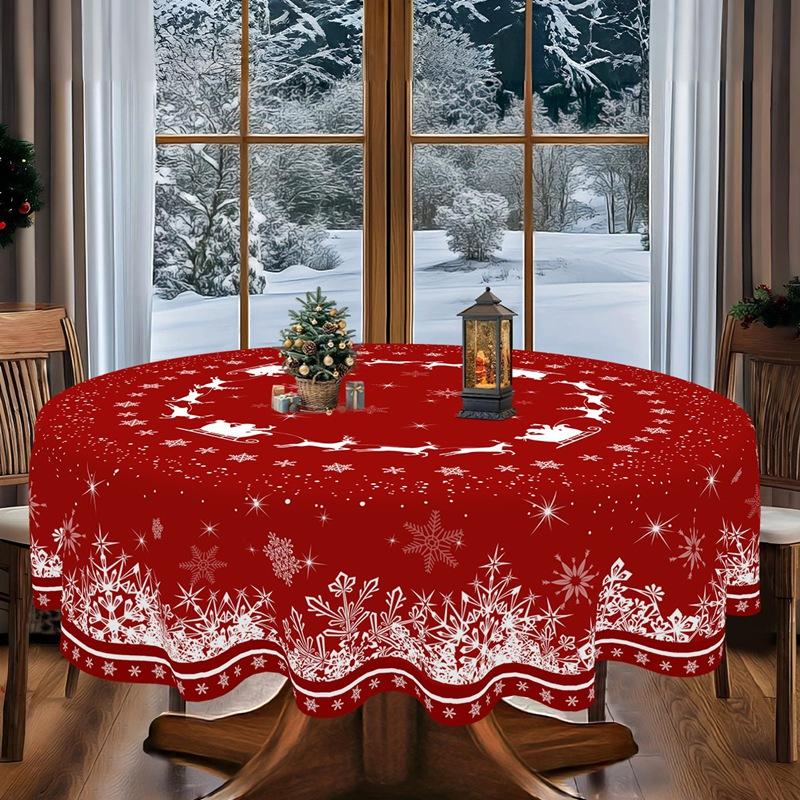 Christmas Elk Snowflakes Tablecloth Christmas Decorations for Home 2025 Xmas Kitchen Dining Table Cover Navidad New Year 2026