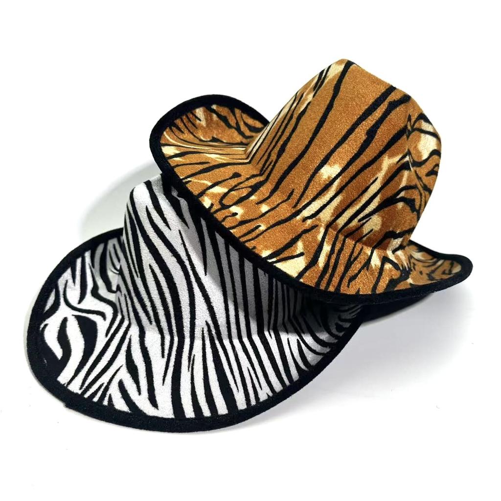 New Western Cowboy Hat Halloween Tiger Party Top Hat Zebra Double Sided Printed Decorative Jazz Hat