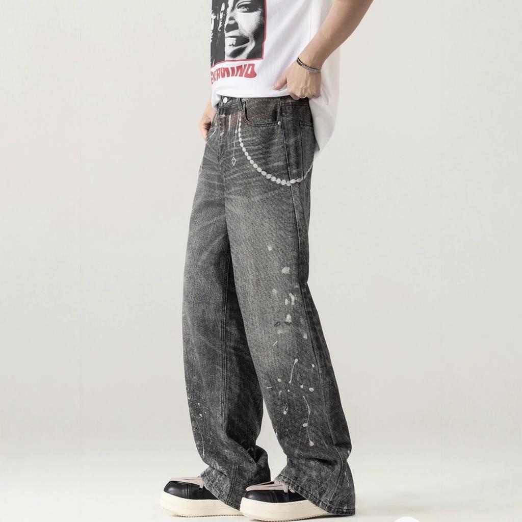 American new painted graffiti men and women couples washed and sprayed dirty loose jeans trousers tide