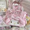 Cute Sweet Pink Melody Large Capacity Shoulder Crossbody Tote Bag with Heart Design