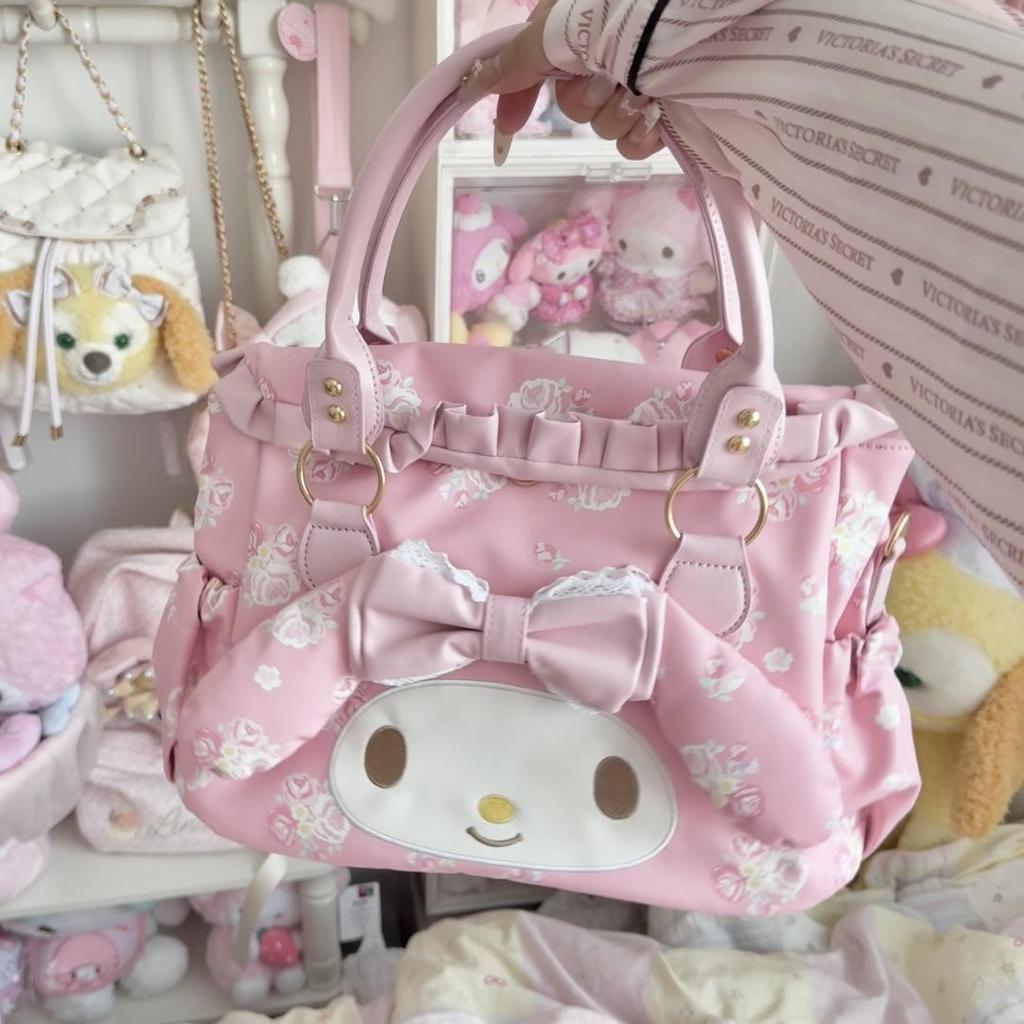 Cute Sweet Pink Melody Large Capacity Shoulder Crossbody Tote Bag with Heart Design