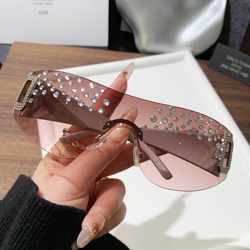 New Fashion Handmade Diamond Women's Large Frame Sunglasses Frameless Diamond Sunglasses Fashion Square Sunglasses