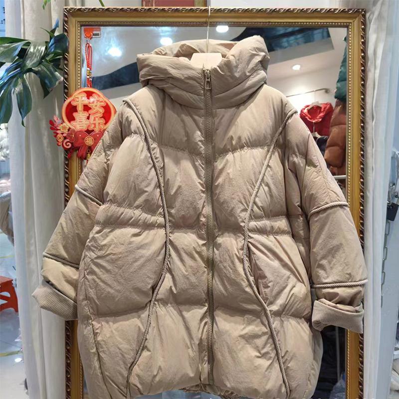 Winter Women White Duck Down Jacket Hooded Warm Oversize Puffer Coat Female Casual Loose Parka Pocket Outerwear