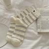 Retro Striped Socks for Women In Autumn and Winter, Slightly Pressed for Slimming, Long Thigh-high Socks, Button-pile Socks, Cotton Socks