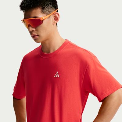 Nike ACG T Shirts Men's Light Red Crew Neck Moderate Straight Fit