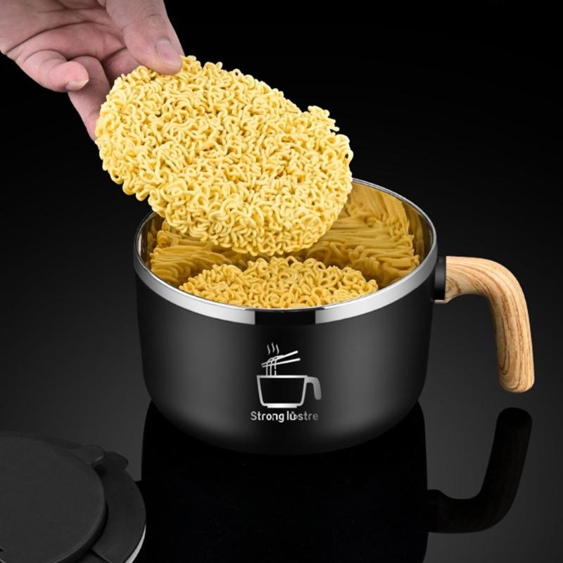 Portable Stainless Steel Noodles Bowl with Delicate Designs Durable Ramen Bowl for Home Office and School Use