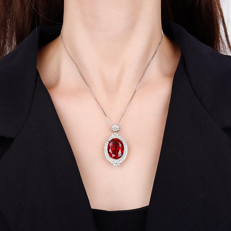 Jewelry Copper Bottom Gold Plated Simulation Color Treasure Fashion Pendant Necklace Big Dan Shape Main Stone 15 * 20
