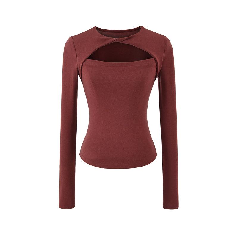Korean Design Twist Neck Cutout Slim Fit Long Sleeve T-shirt for Women - 2026 Spring Collection