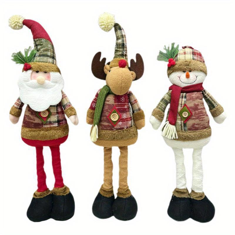 1/3 Stück Festliche Weihnachtsdekorationen Elegante Karierte Santa-, Schneemann- und Rentierfiguren - Perfekt für Zuhause, Schaufensterdekoration
