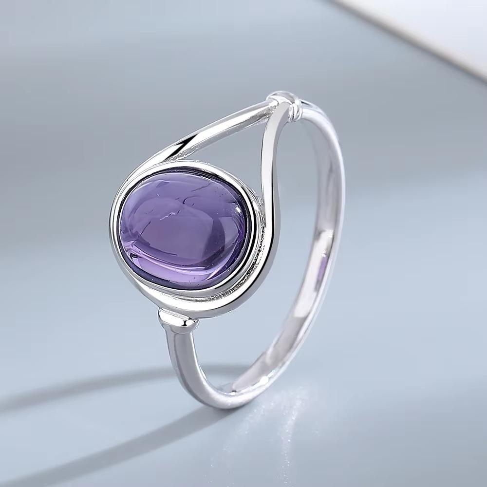 925 Silber Natursteinringe Mit Amethyst Einfacher Lila Ovaler Ring 8*10mm Feiner Schmuck Geschenke für Freundinnen für Frauen