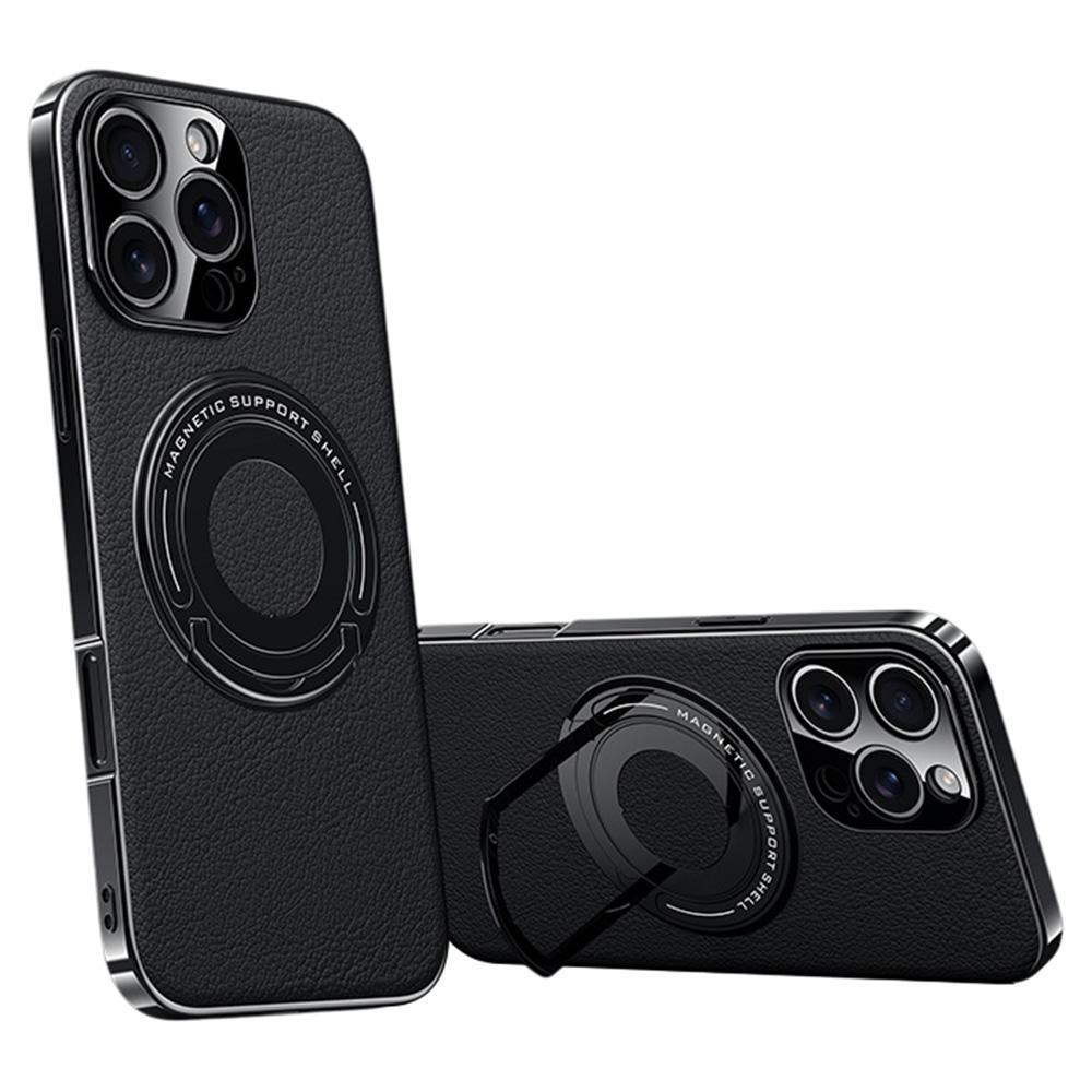 For iPhone 16 Pro Case Compatible with MagSafe Leather TPU Back Cover with Hidden Kickstand