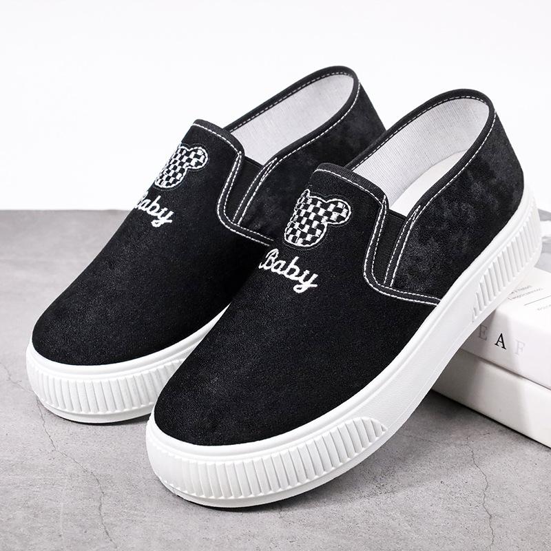 Damskie buty na wiosnę, buty na deskę, casualowe buty na płaskiej podeszwie, pojedyncze buty z motywem misia, jesienne buty z płótna, rozmiary 36-40