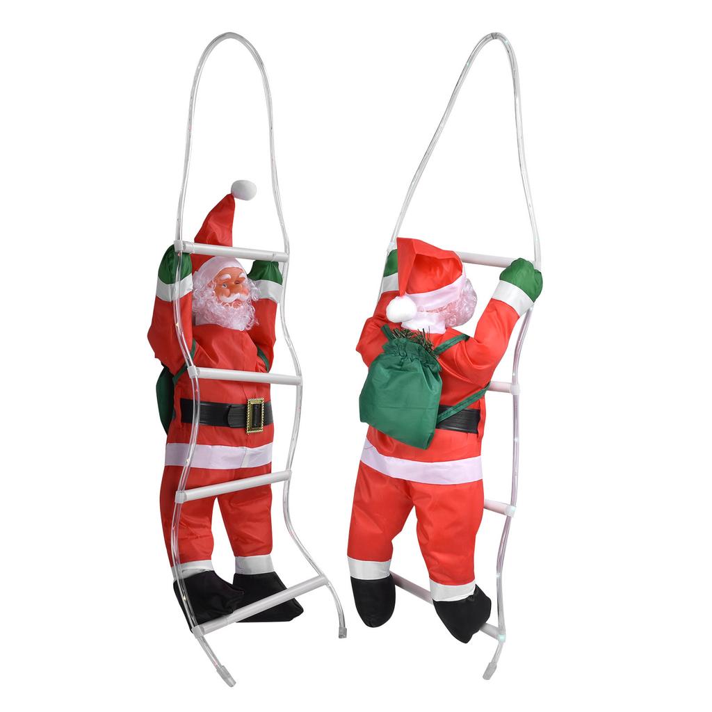 LED Santa Claus šplhající po provazovém žebříku Vánoční ozdoba na vánoční stromek, domovní dveře