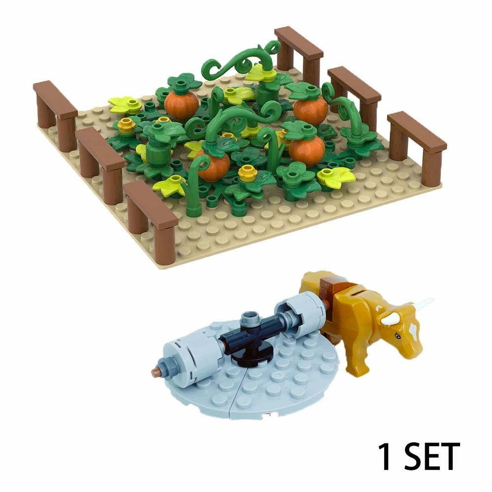 MOC Set Fermă Blocuri de Construcție Plantă Cultură Dovleac Grajd Cal Vaca Cerc Animale Oraș Vedere Stradală Cărămizi Model Jucării