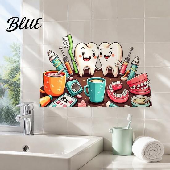Versatile Adhesive Wall Decals Cartoon Smiling Teeth Decals Dental Tools Self-Adhesive Stickers Funny Stickers for Bathroom Art Kids Bedroom Clinic