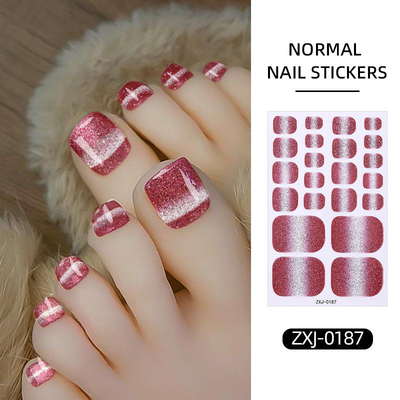 Pink Line Cat Eye Toenail Stickers, Summer Hot Item, Waterproof Nail Stickers for Girls, Whitening Effect