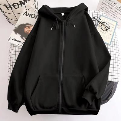 High Street Hoodie Men Solid Color Zip Up Long Sleeve Loose Jacket Coats Casual Hooded Sweatshirt Y2K Fashion Outdoor Clothes