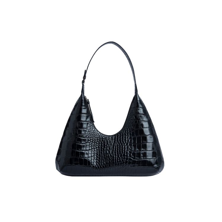 By Far Amber Crocodile Embossed Leather Shoulder Tote Bag Women bags Black 21SSAMRSBLDLAR Basic Set (Bag+Dust Bag)