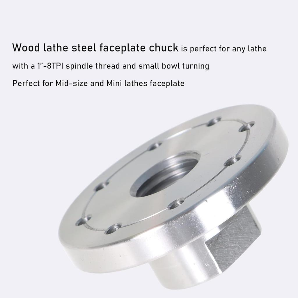 Woodworking 3 Inch Lathe Steel Faceplate Chucks, Steel Wood Lathe Face Plate 1”-8TPI Spindle without Screwchuck