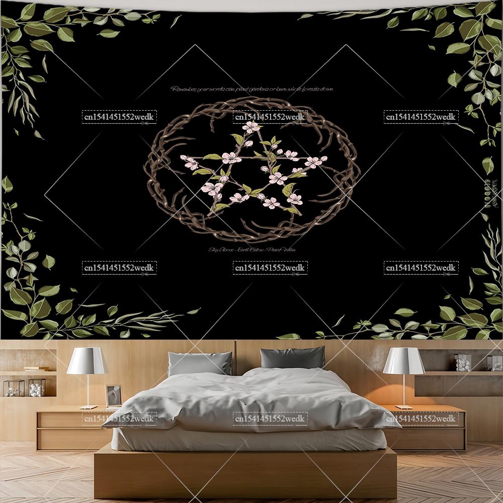 Hippie Pentagram Wiccan Wall Tapestry Moon Celtic Altar Cloth Occult Witchcraft Tapestry Aesthetic Tarot Divination Tapestries