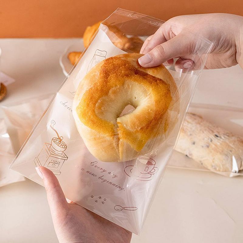 50Pcs Self Adhesive Seal Plastic Bags For Bakery Packaging, Croissant, Party Handmade Biscuit/Cookies, Bread, And Cake Packing