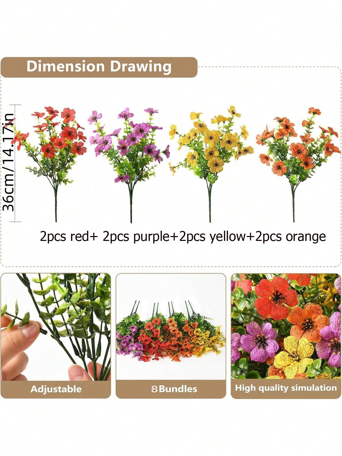 8pcs Lifelike Eucalyptus Bouquet with Violets & Daisies, Artificial Flowers for Outdoor UV Protection, Summer and Autumn Garden Decor