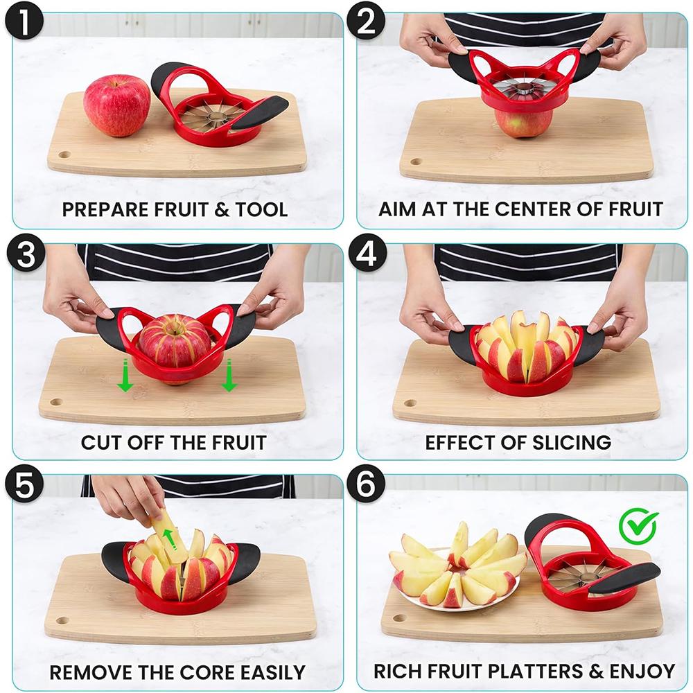 LMETJMA 12 Blade Apple Slicer Corer Cutter Ultra Sharp Stainless Steel Blades Apple Divider Kitchen Mango Slicer Corer JT326