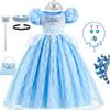 Girls New Year Blue Long Dress for Kids Christmas Birthday Party Dresses Butterfly Cinderella Cosplay Costumes Chidren Outfits