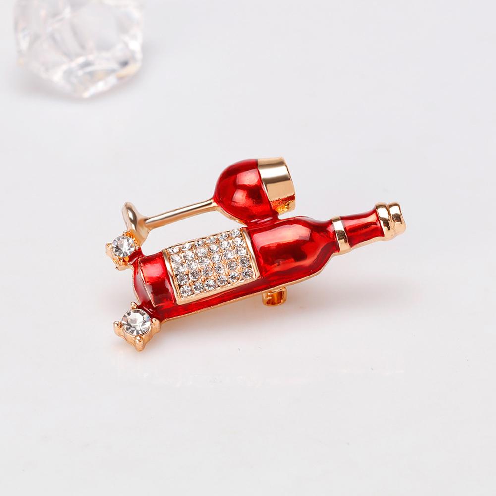 Women Fashionable Chic Wine Bottle Wineglass Brooches Breastpin Halloween Party Jewelry