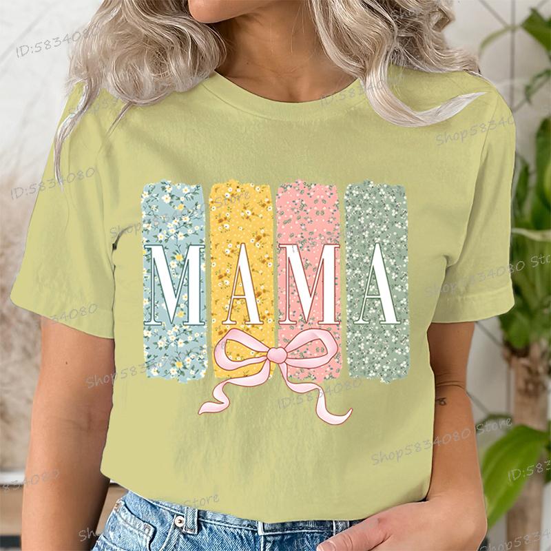 Floral Mama Coquette Bow Tshirt Mothers Day Fashion Casual Tops Boho Mama Shirt Design Floral Spring Gift for Mom Funny T Shirt