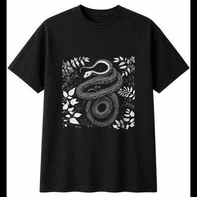 Botanical Black Mamba In Nature Mens T-Shirt Reptile 100% Cotton Exotic Printed
