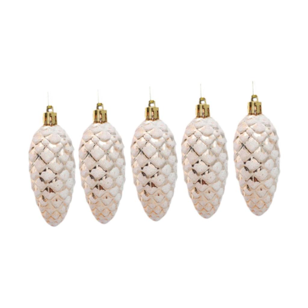 5x Christmas Tree Pinecones Ornaments Shatterproof Shiny Xmas Pinecones Small