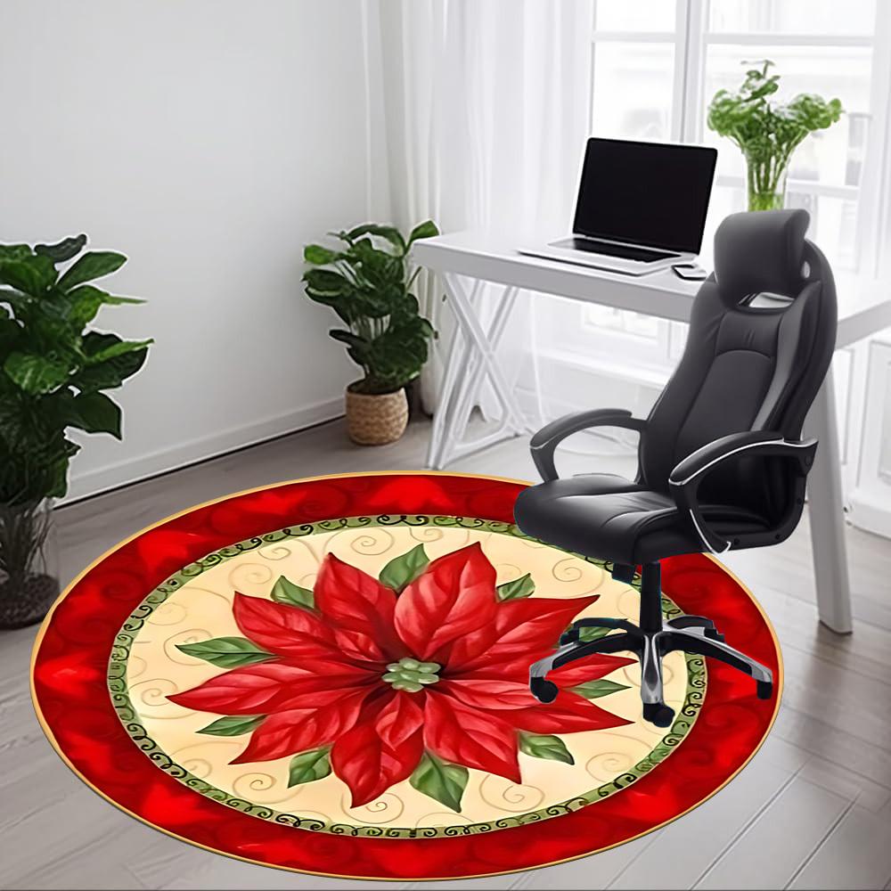 1PC Christmas Poinsettia Chair Carpet for Office, Indoor Non-Slip Washable Carpet, Soft Comfortable Mat For Office Room Yy250930123