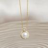 Aesthetic Imitation Pearl Pendant Necklace with Shiny CZ Trendy Graceful Accessories for Women Chic Engagement Jewelry