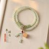 Artistic și proaspăt, stil chinezesc nou, brățară fină stratificată cu floare de lotus din sticlă verde jad cu inel dublu pentru femei, elegantă și high-end
