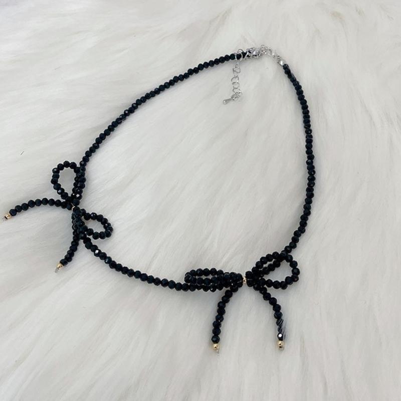 Elegant Bowknot Short Necklace Fashion Crystal Beaded Choker Necklace Simple Collar Necklace Clavicle Chain Jewelry