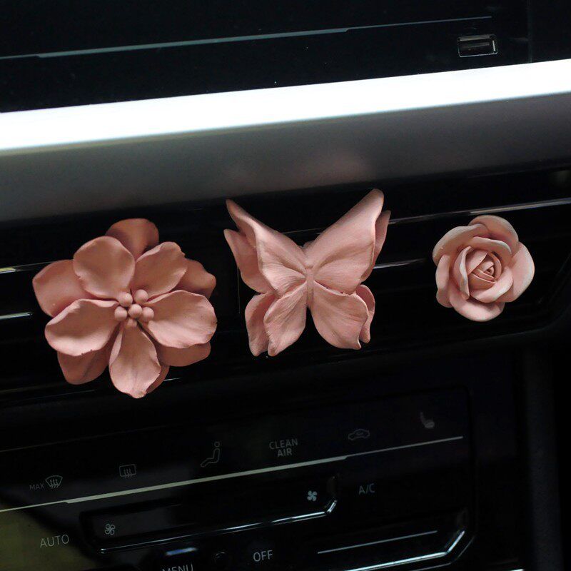 Retro Flower Car Air Outlet Aromatherapy Fancy Niche Style Camellia Car Vent Fragrant Stone Aroma Diffuser