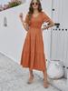 2024 Women Summer V Neck Short Sleeve Solid Color Dress European American Style Diyun Spring Fashion