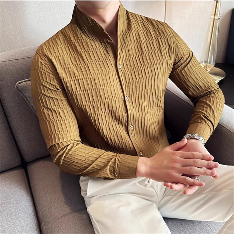 Hochwertige Herren Vintage Freizeithemden Mode Stehkragen England Stil Langarmhemd Herren Jugendliche Vitalität Bluse Mann