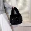 Retro Plush Striped Handbag Texture Pearl Faux Fur Bucket Shoulder Bag Fashion Versatile Large Capacity Tote Bag for Women