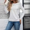 Tricou cu mânecă lungă și gât rotund, cu nasturi decorativi, la modă și versatil, casual pentru navetă.