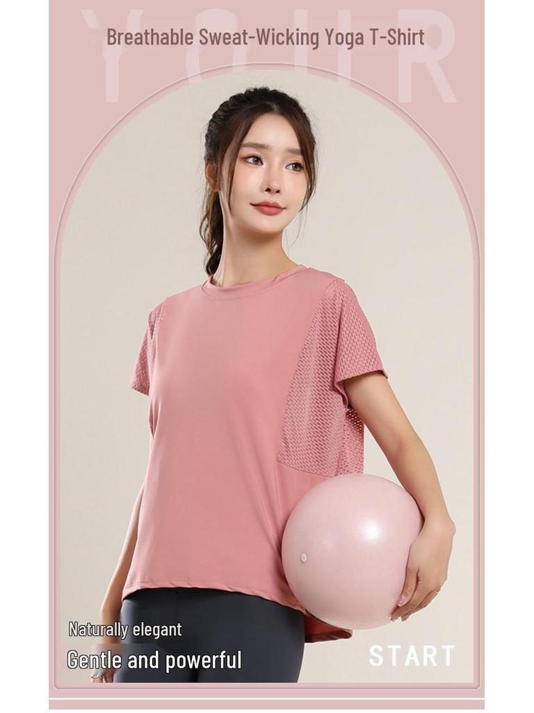 Women's Versatile Slimming Mesh Yoga T-Shirt: Loose, Casual, Short Sleeve Summer Fitness Top