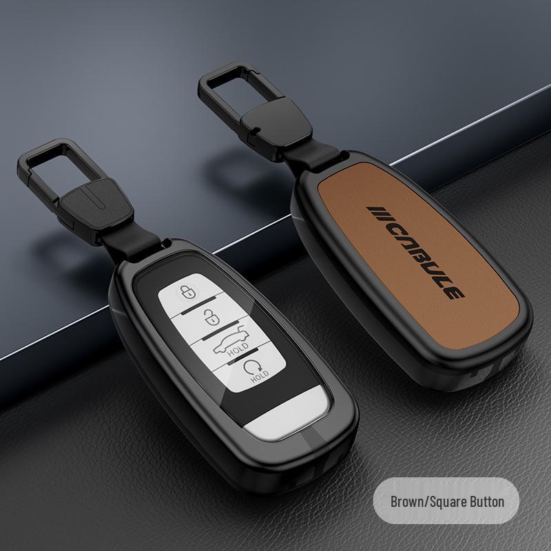 Compatible Hongqi H5 Key Case: Alloy Leather Patchwork Cover with Buckle