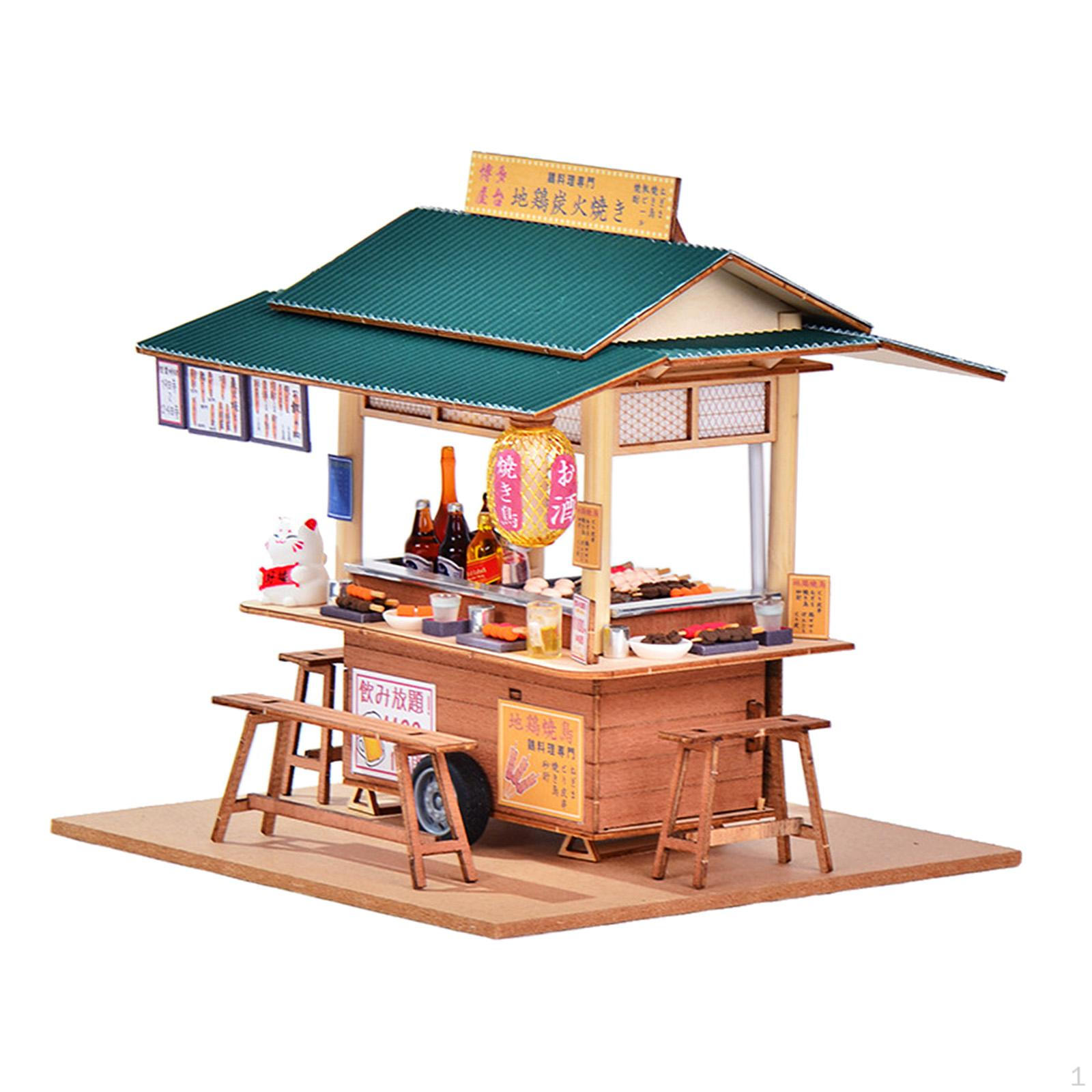 

Mini Store Mold Assembled Toy House Crafts Dollhouse Kits Wooden Street Food Stall for Study