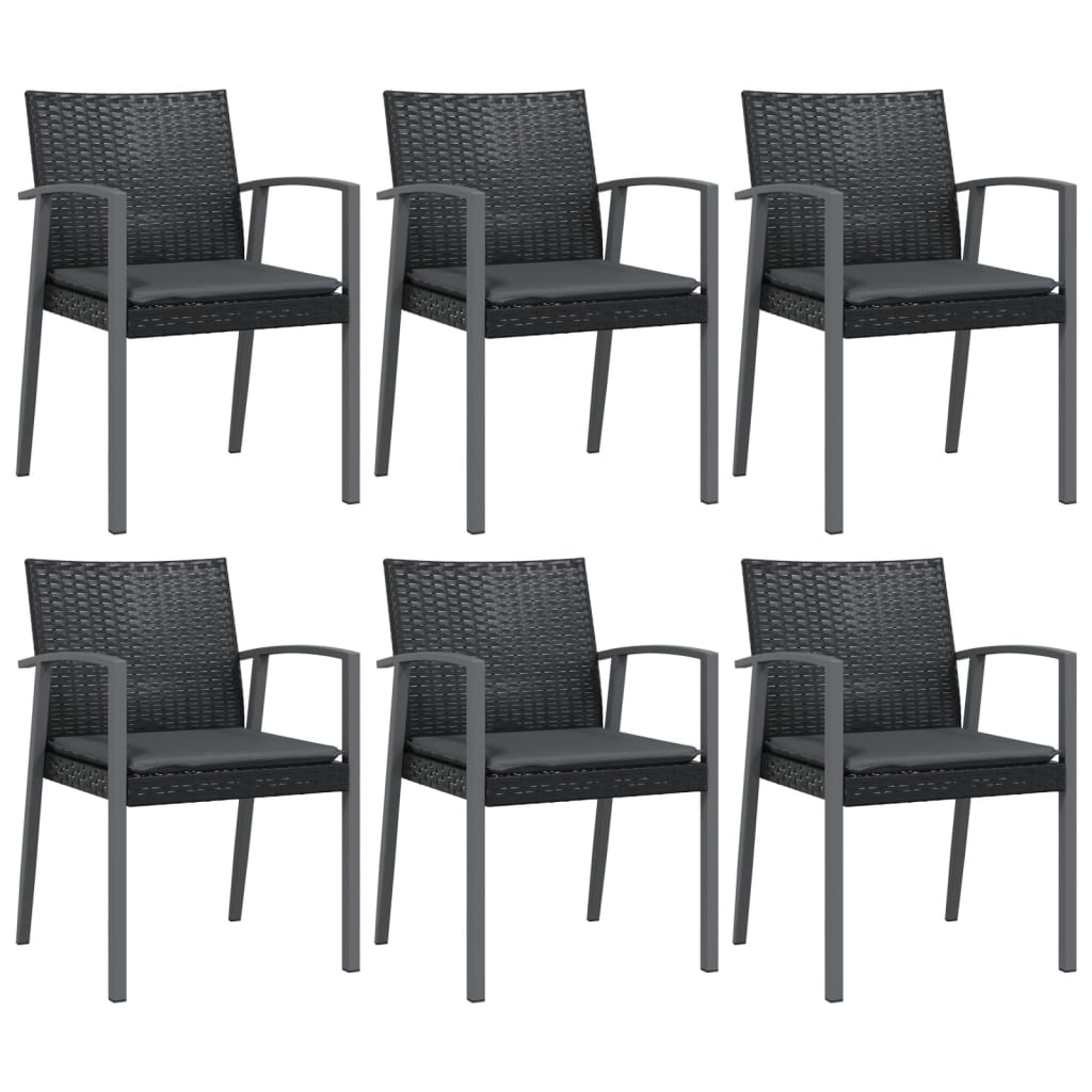 Garden Chairs with Cushions 6 pcs Black 56.5 x 57 x 83 cm Poly Rattan