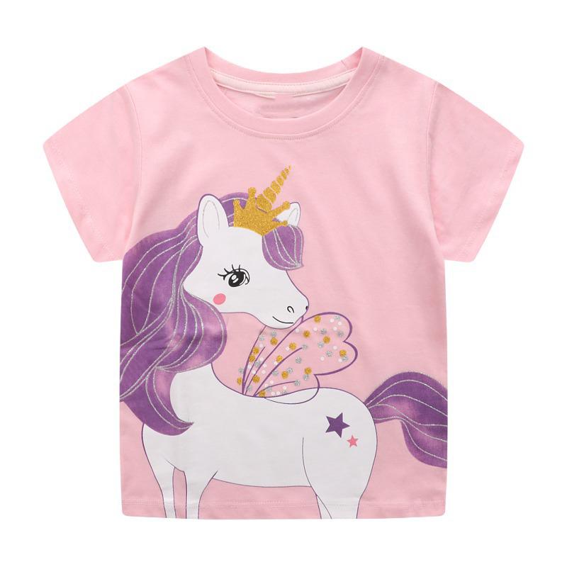Little Maven Baby Girls New Fashion Tops Children Lovely Unicorn T-shirt Cotton Soft and Comfort for Kids 2-7 Year