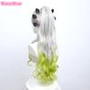 90cm Long Daki Synthetic Anime Silver Gradiented Green Curly With Headwear Heat Resistant Hair Halloween Party Role Play Wigs