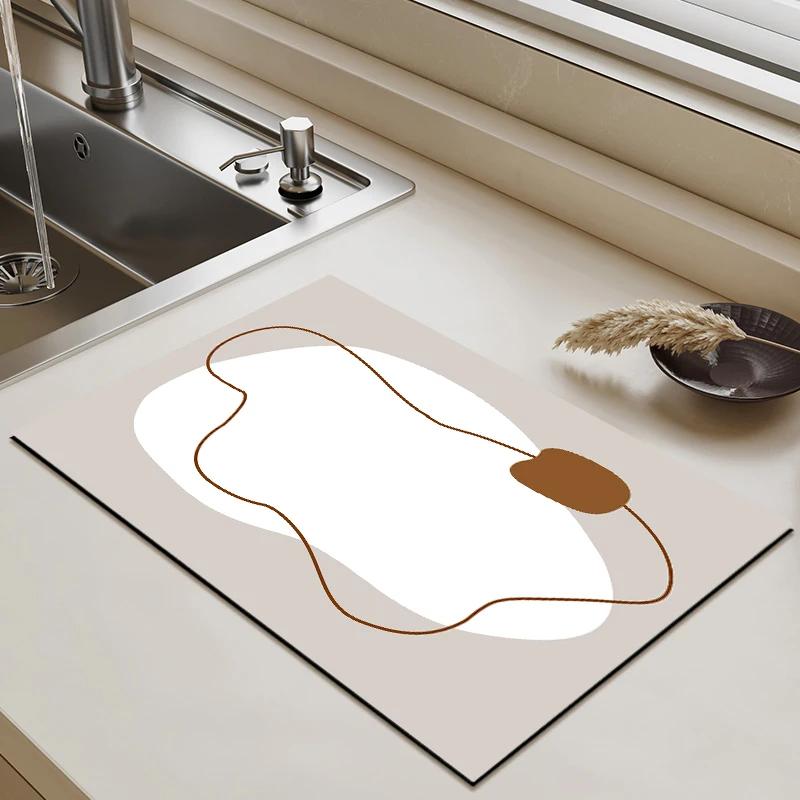 Coffee Dish Drain Pad VelveteenRubber Absorbent Dish Drying Mat Kitchen Bar Drain Pad Quick Dry Placemat Kitchen Accessories